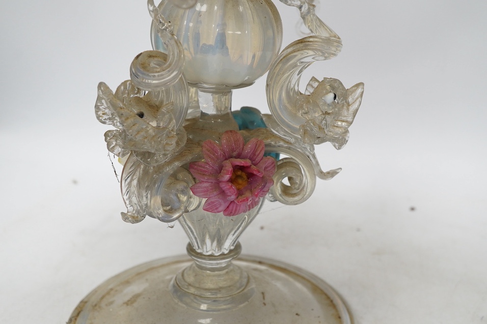 A 19th century Venetian glass candelabrum, 59cm. Condition - poor, several minor breaks